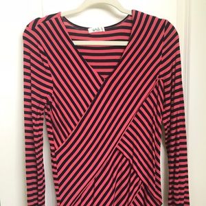 Navy & Coral Striped Top